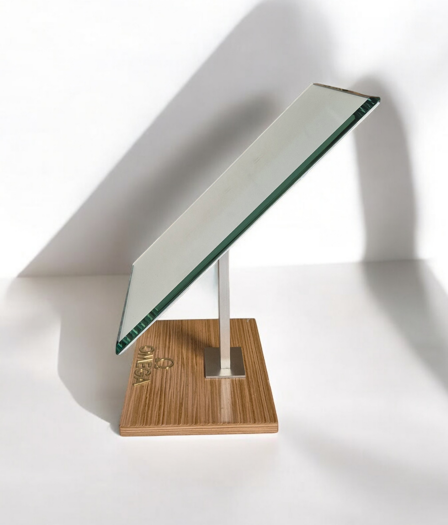 Omega watch dealership mirror lightwood & bevelled edges 29.5cm x 21cm - USED