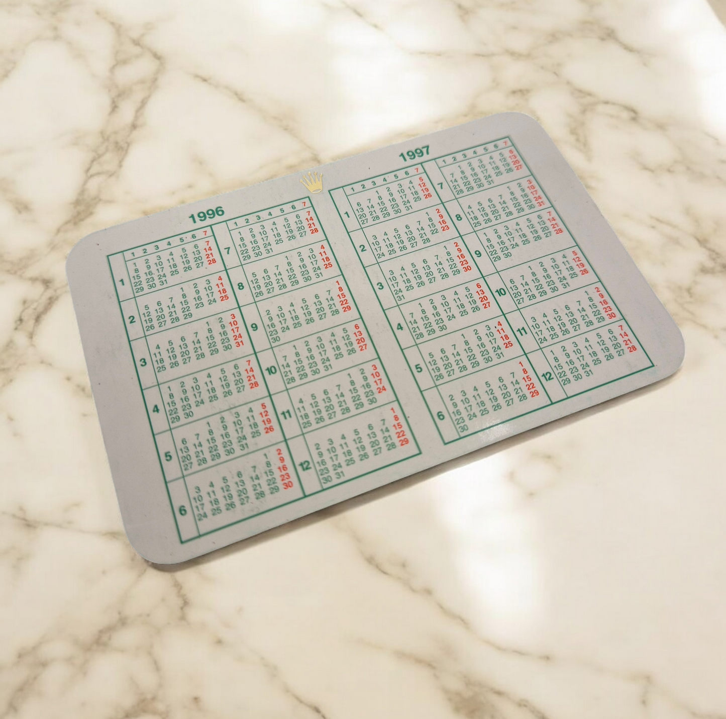 Rolex Calendar card 1996-1997