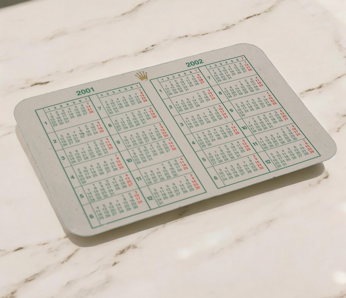 Rolex Calendar card 2001-2002