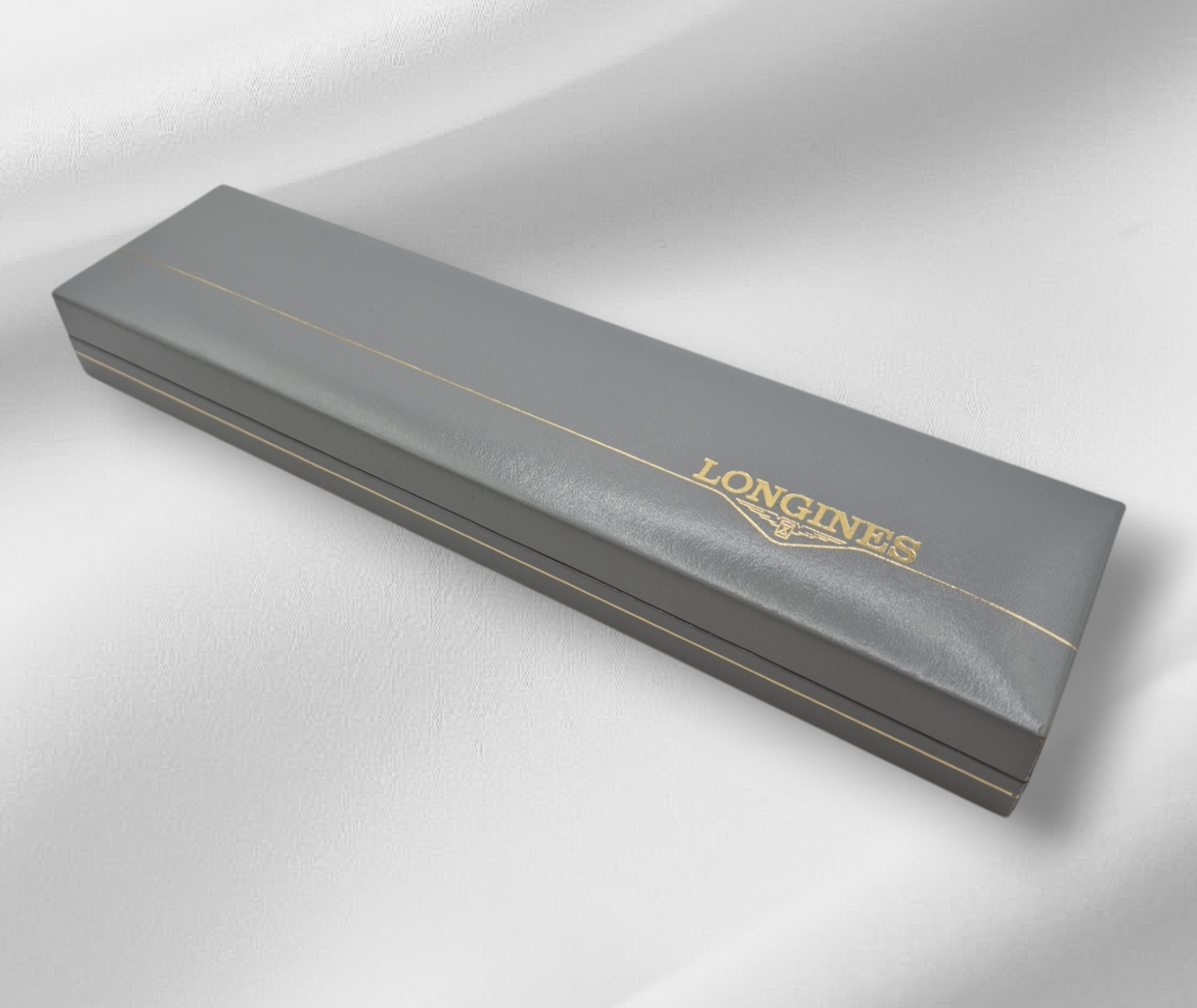 Vintage Longines Watch box 1990s-early 2000s long box for strap watch Grey with Gold trim