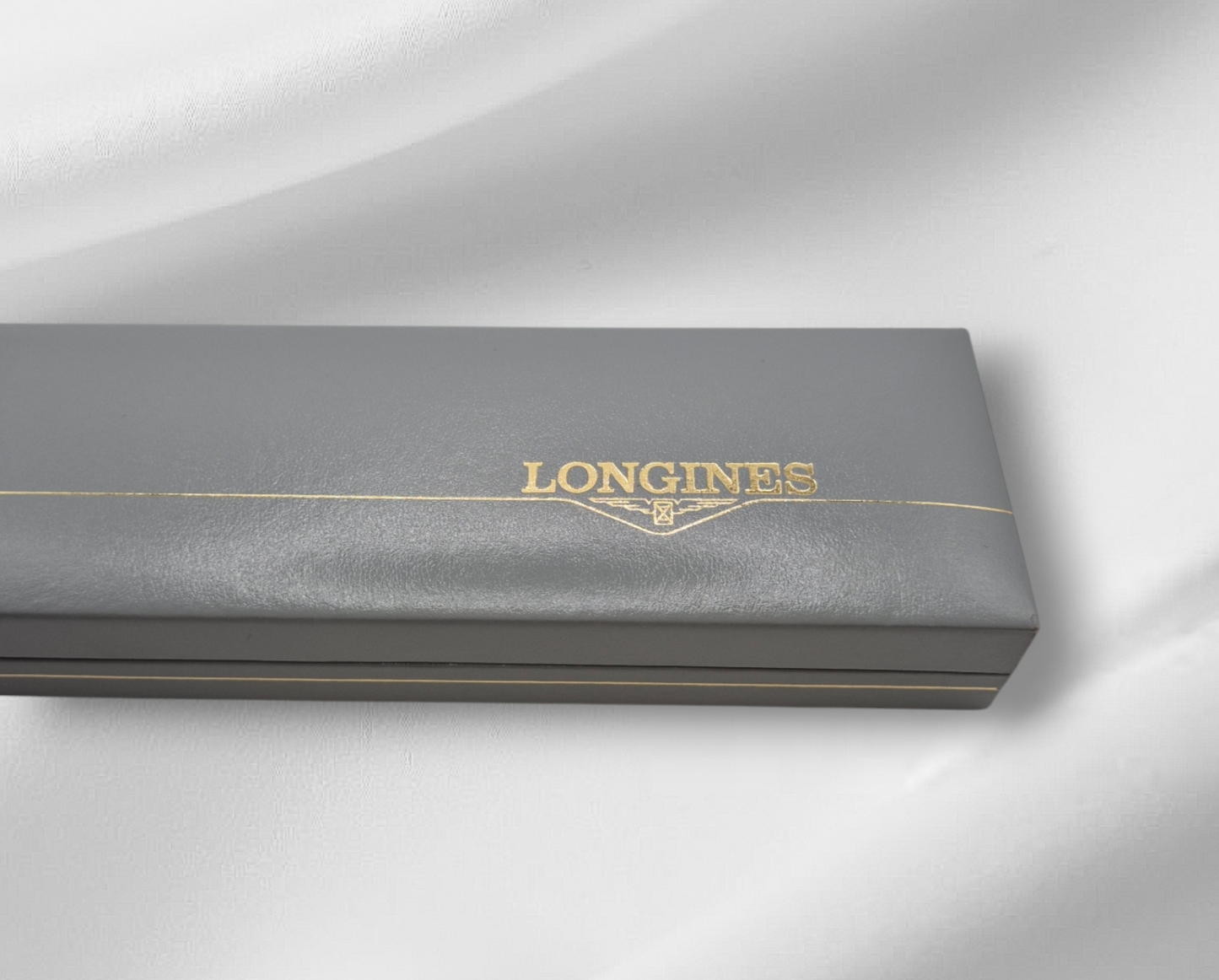 Vintage Longines Watch box 1990s-early 2000s long box for strap watch Grey with Gold trim