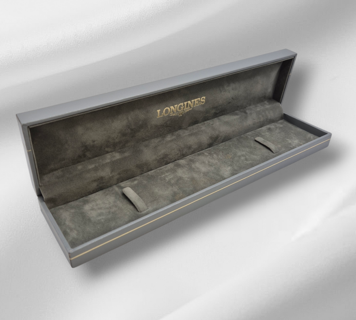 Vintage Longines Watch box 1990s-early 2000s long box for strap watch Grey with Gold trim