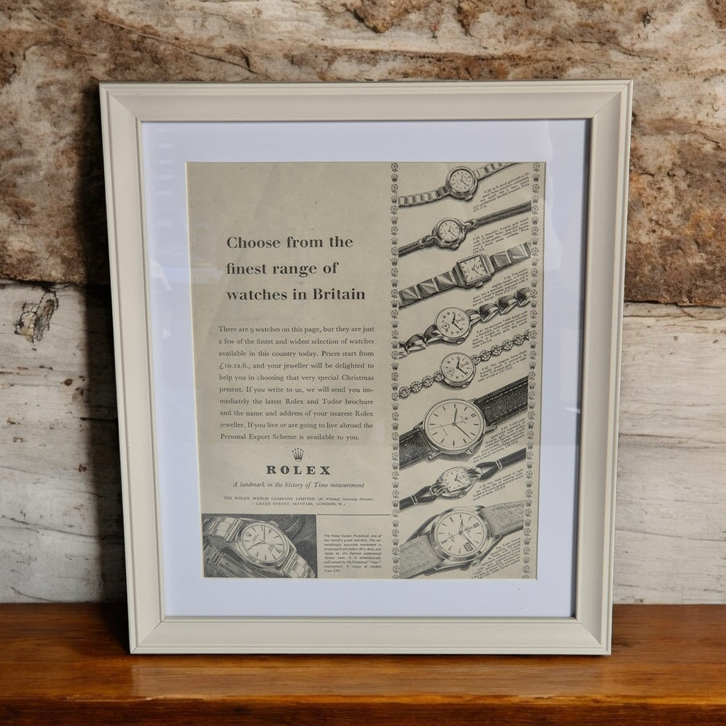 Vintage Rolex newspaper adverts framed Punch 1957