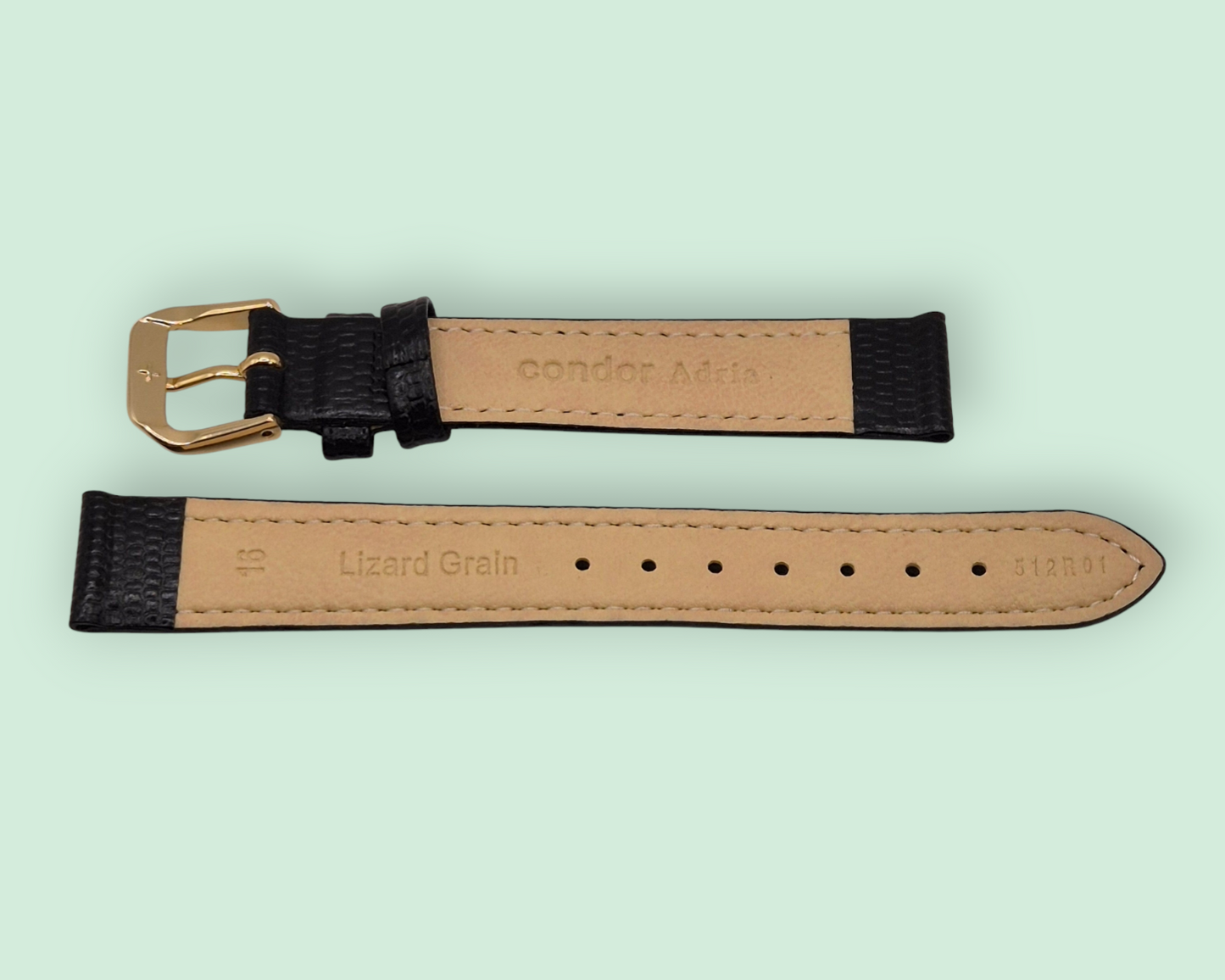 Condor Adria 16mm Black leather watch strap Lizard grain 512R01