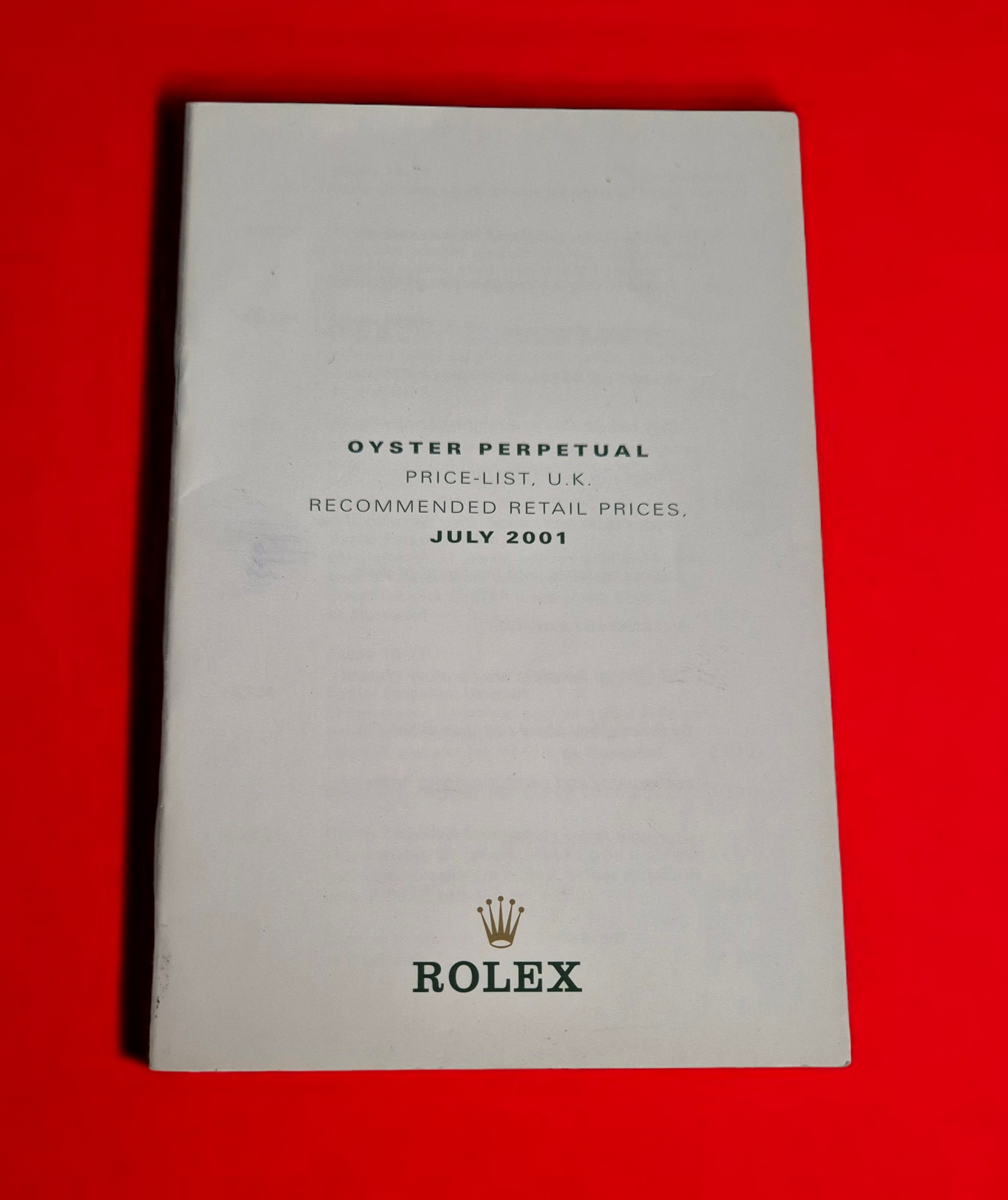 Rolex Brochure & Price list July 2001