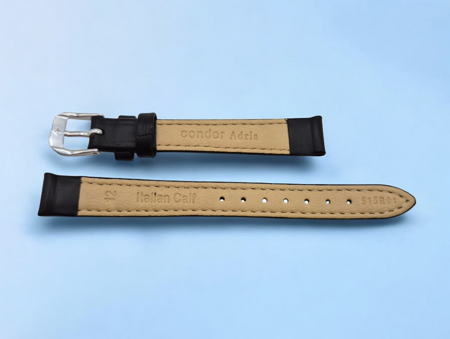 Condor Adria Black 12mm Watch strap smooth Italian leather