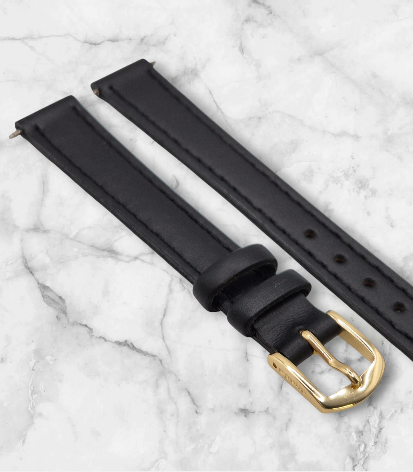 Apollo 12mm Black Calf leather watch strap H4076923