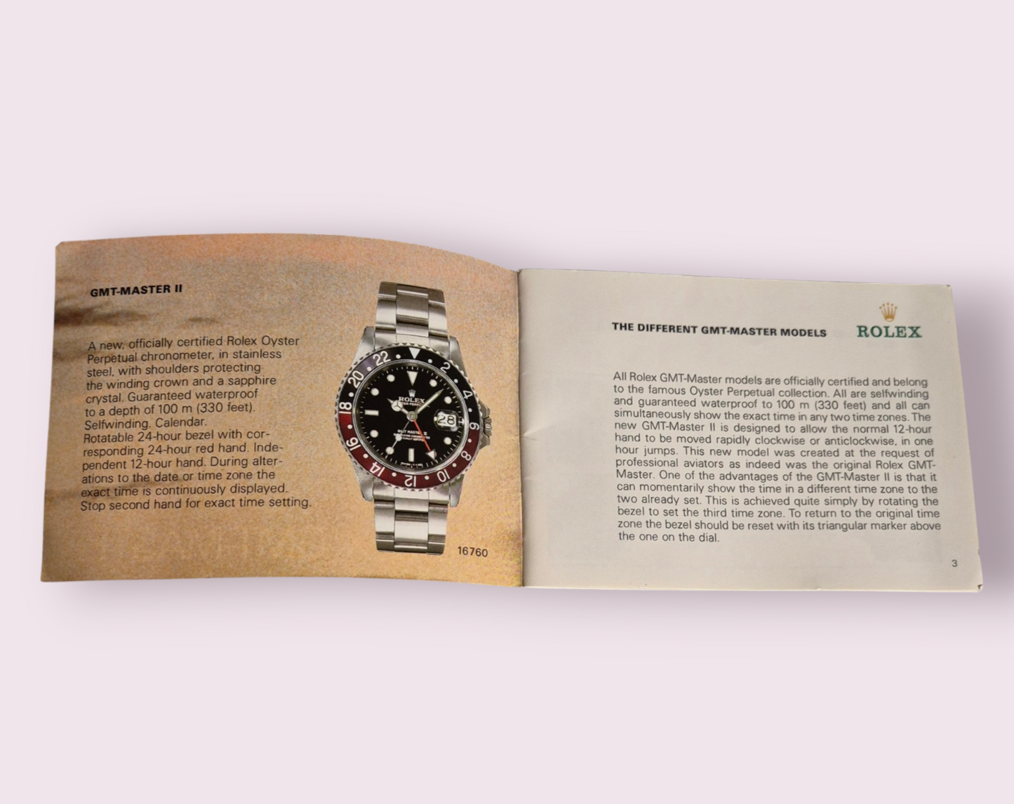 Rolex GMT Master instruction manual 1986 595.02 English