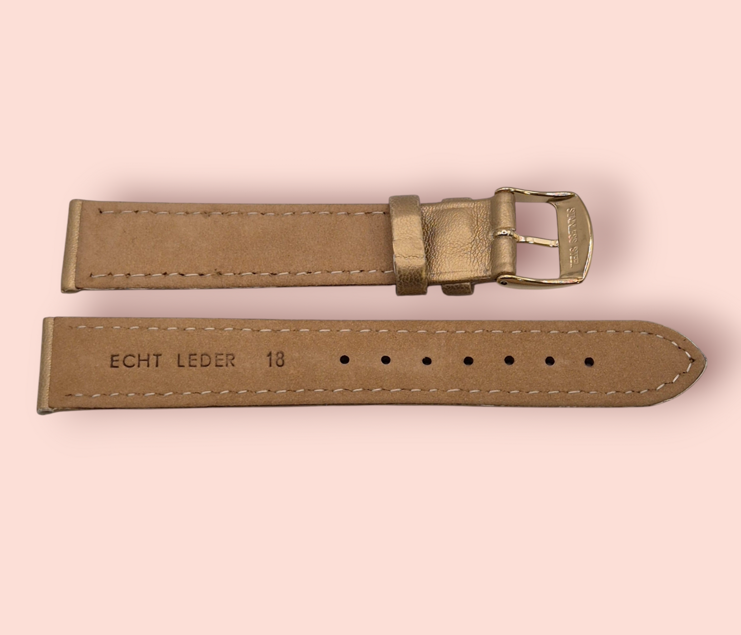 18mm Gold colour Leather Watch strap