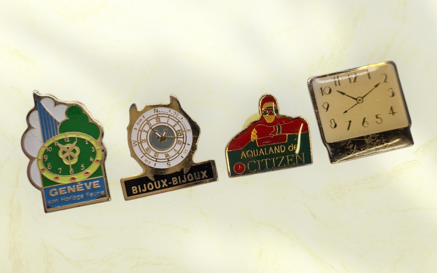 Swiss Horology & Citizen diver Pin badges selection of 4 - Used