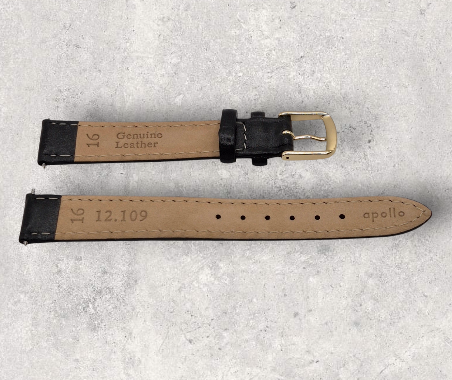 Apollo 16mm Black Leather Watch strap Antique Calf grain with light padding H4081099