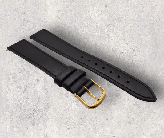 Apollo 17mm Black Leather Watch strap Antique smooth grain with flat profile H4080823