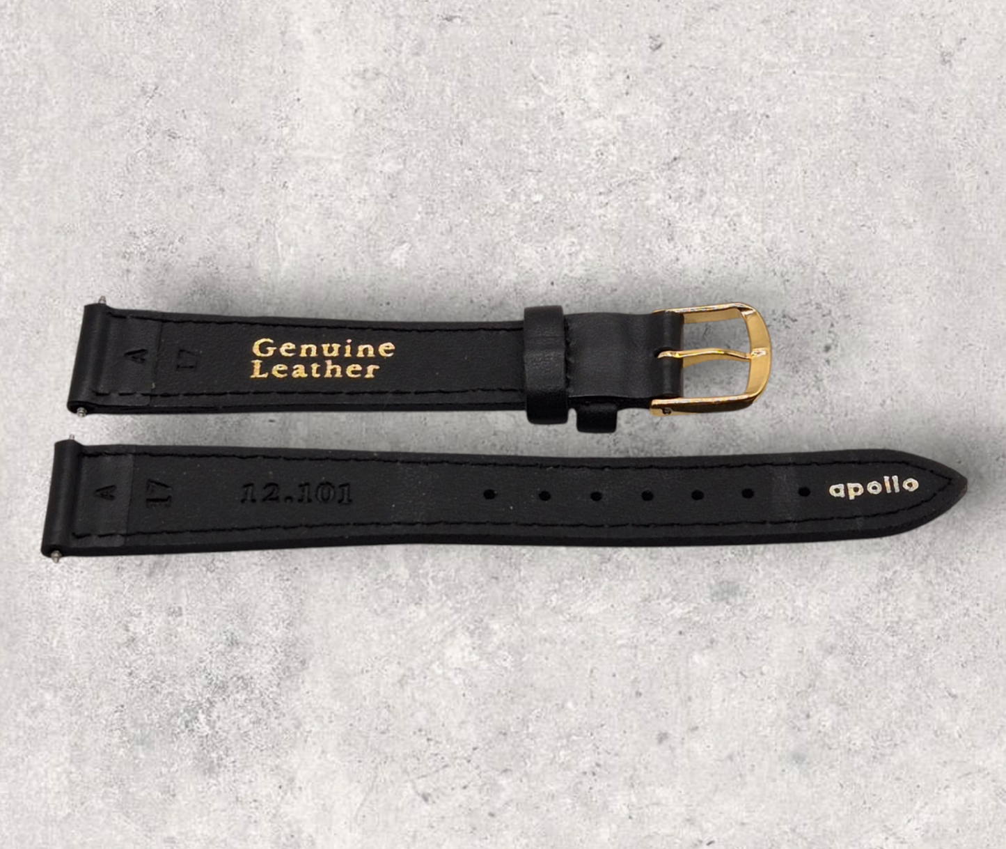 Apollo 17mm Black Leather Watch strap Antique smooth grain with flat profile H4080823