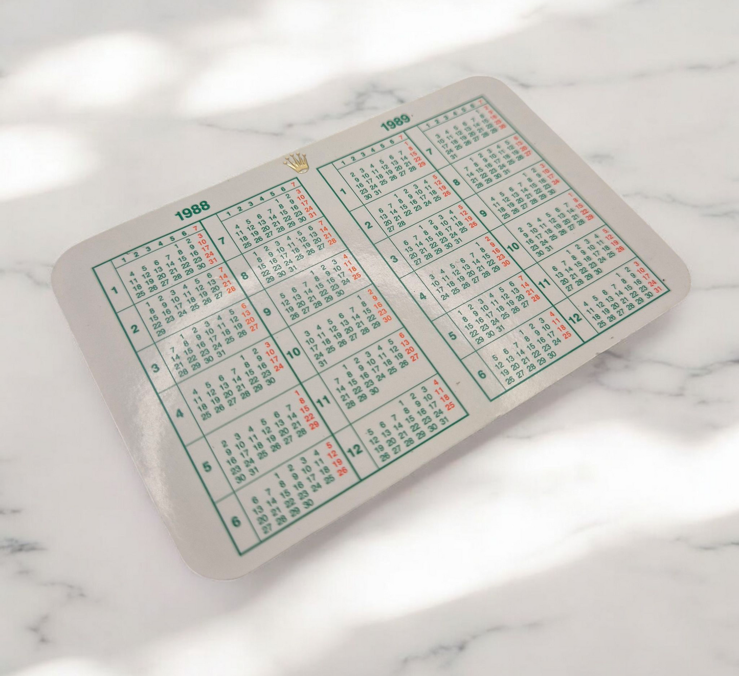 Rolex Calendar card 1988-1989