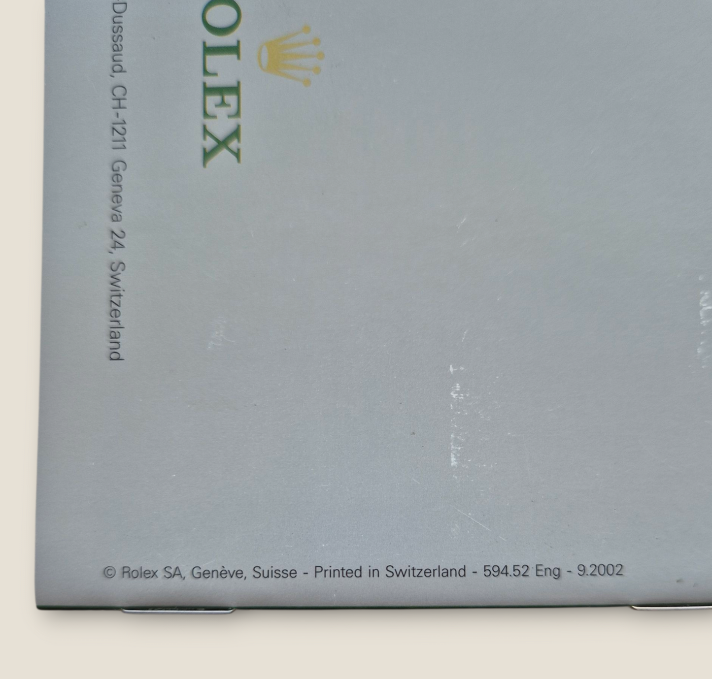 Rolex Submariner instruction manual 2002 594.52 Eng + Rolex wallet, Swing tag & Calendar card