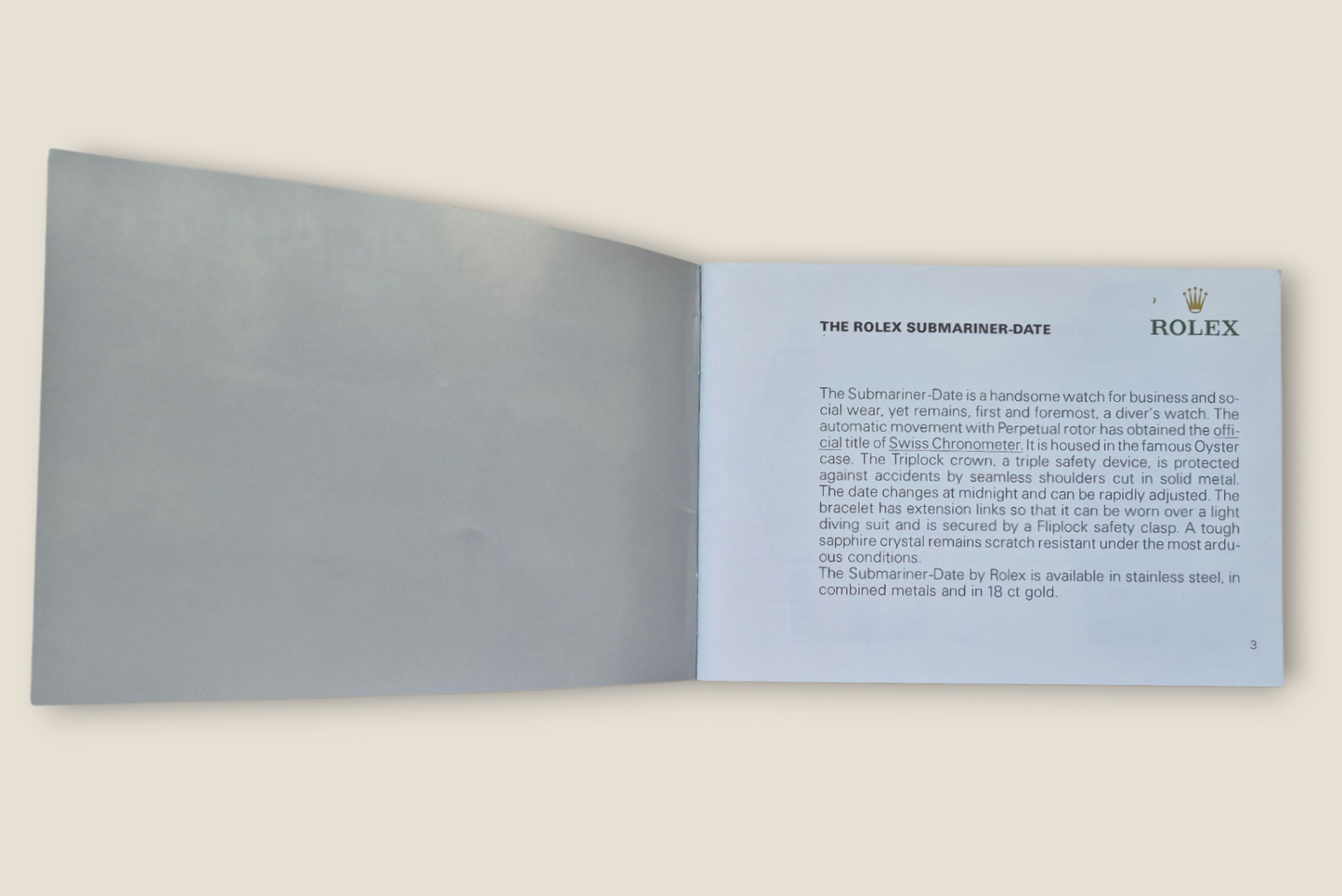 Rolex Submariner instruction manual 2002 594.52 Eng + Rolex wallet, Swing tag & Calendar card