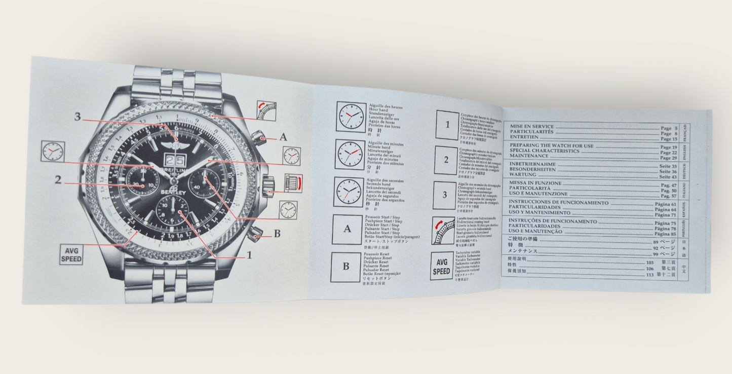 Breitling for Bentley 6.75 Instruction Manual + Slide rule B391.0710.4 2010 July