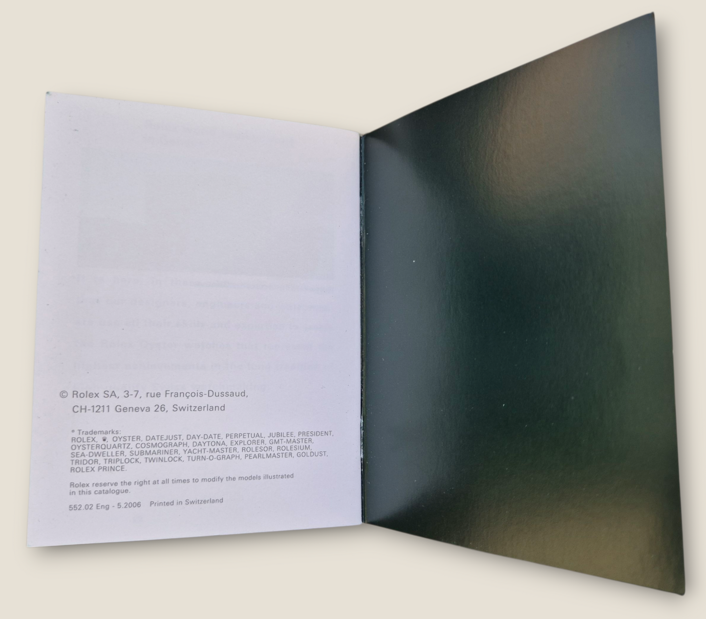 Rolex Datejust instruction manual 552.02 Eng 5.2006 + Rolex Wallet & Calendar card 2005-06