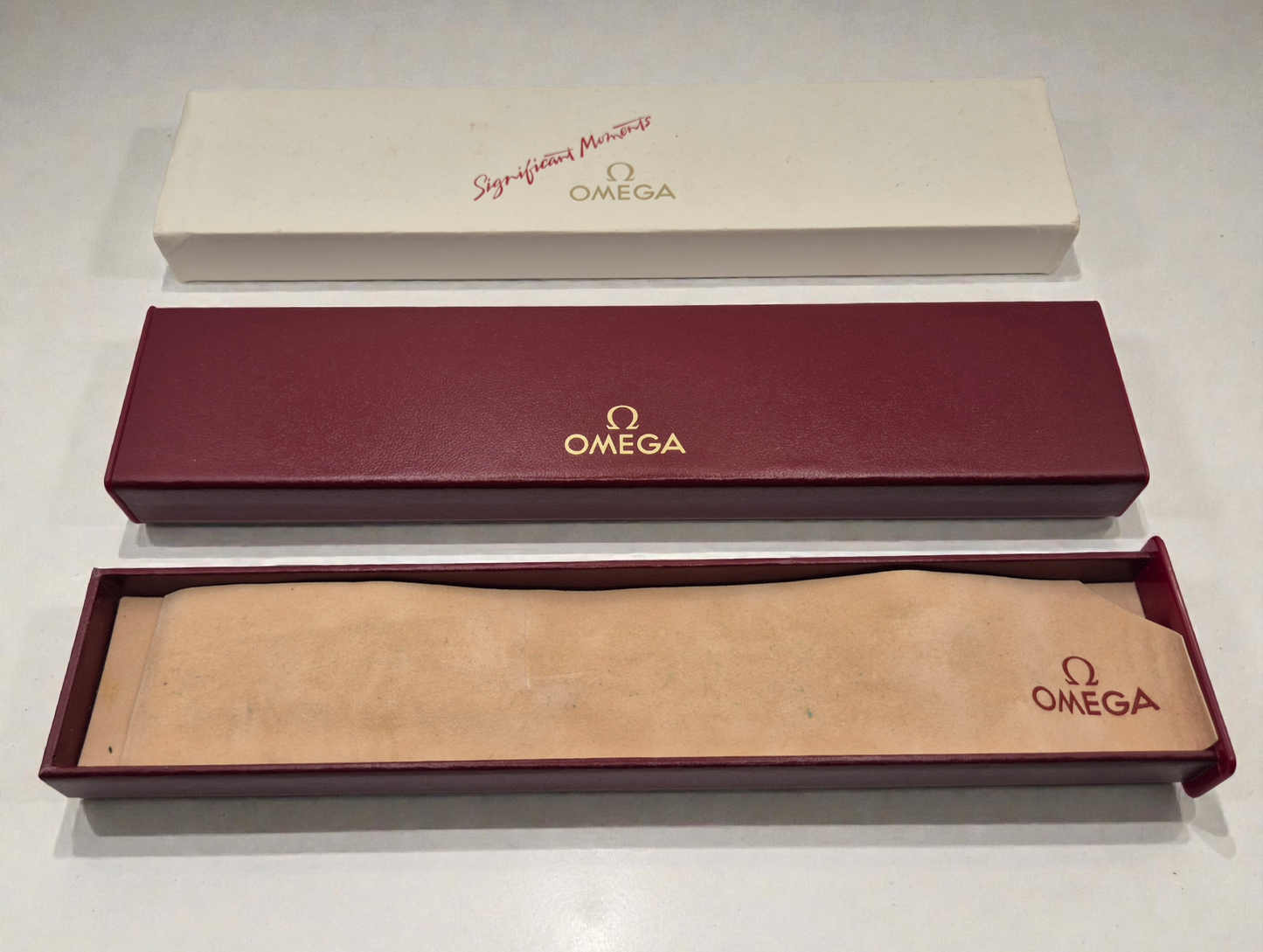 Vintage Omega watch box Long flat watch box Circa 1970s-1980s