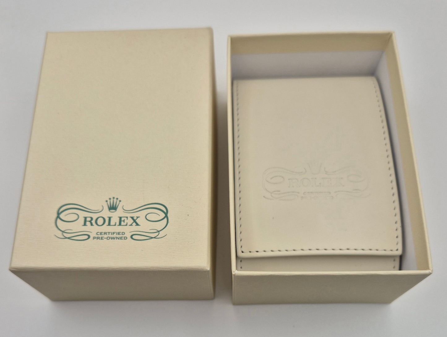 Rolex CPO Cream leather travel case with outer box, Cream Wallet & Swing tag circa 2022
