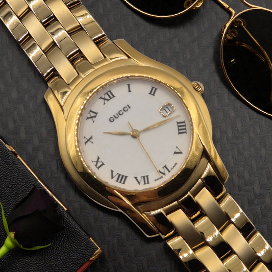 Gucci 5400m Gold plated 35mm Quartz watch White dial Box & Papers 2002