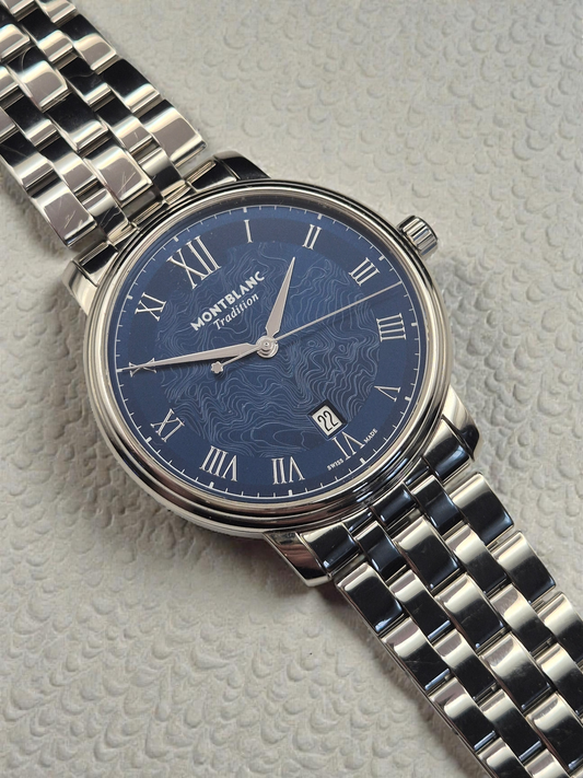 Montblanc Tradition 131275 40mm Blue wave dial Box & Papers