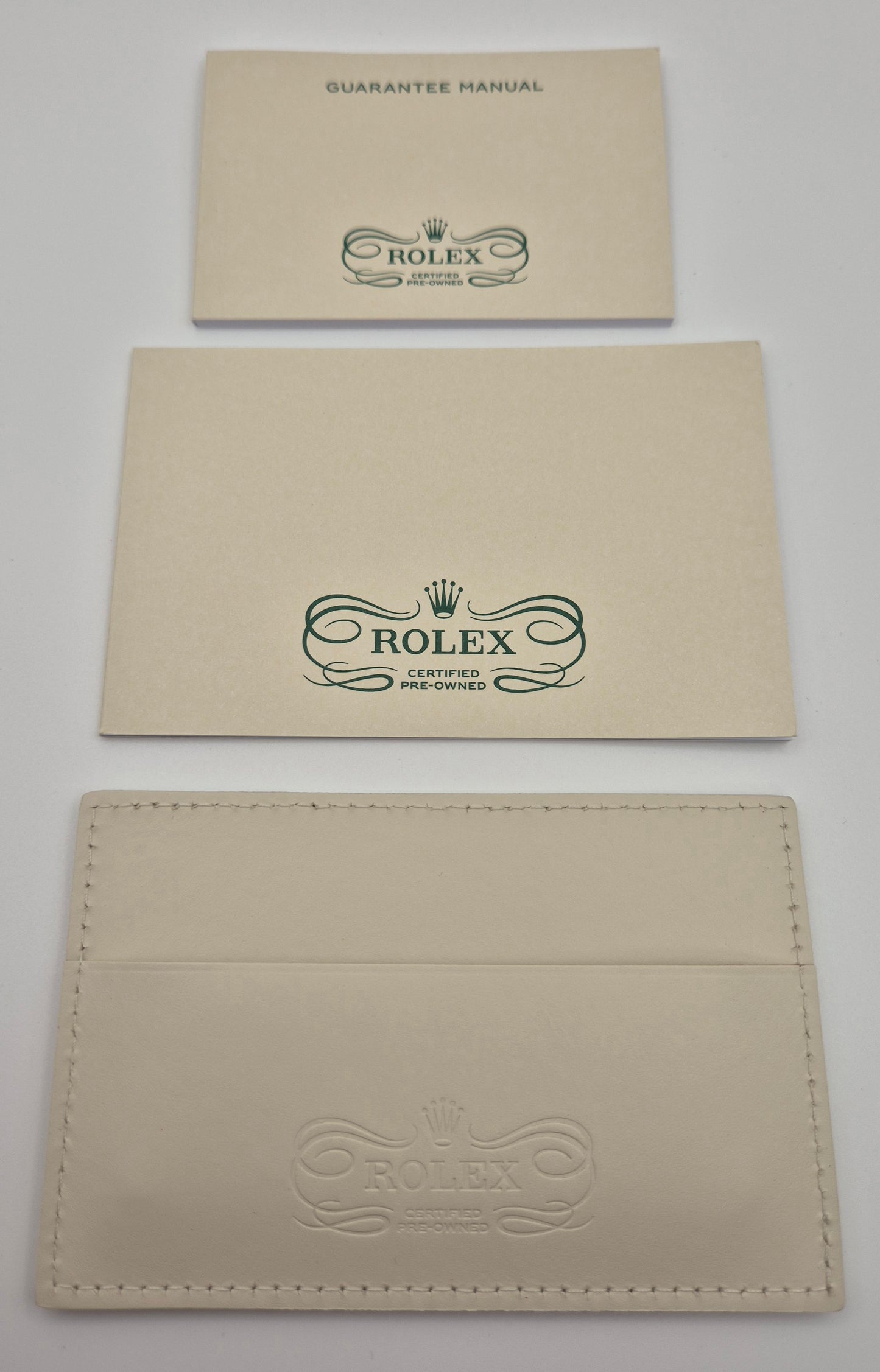 Rolex CPO Cream leather travel case with outer box, Cream Wallet & Swing tag circa 2022