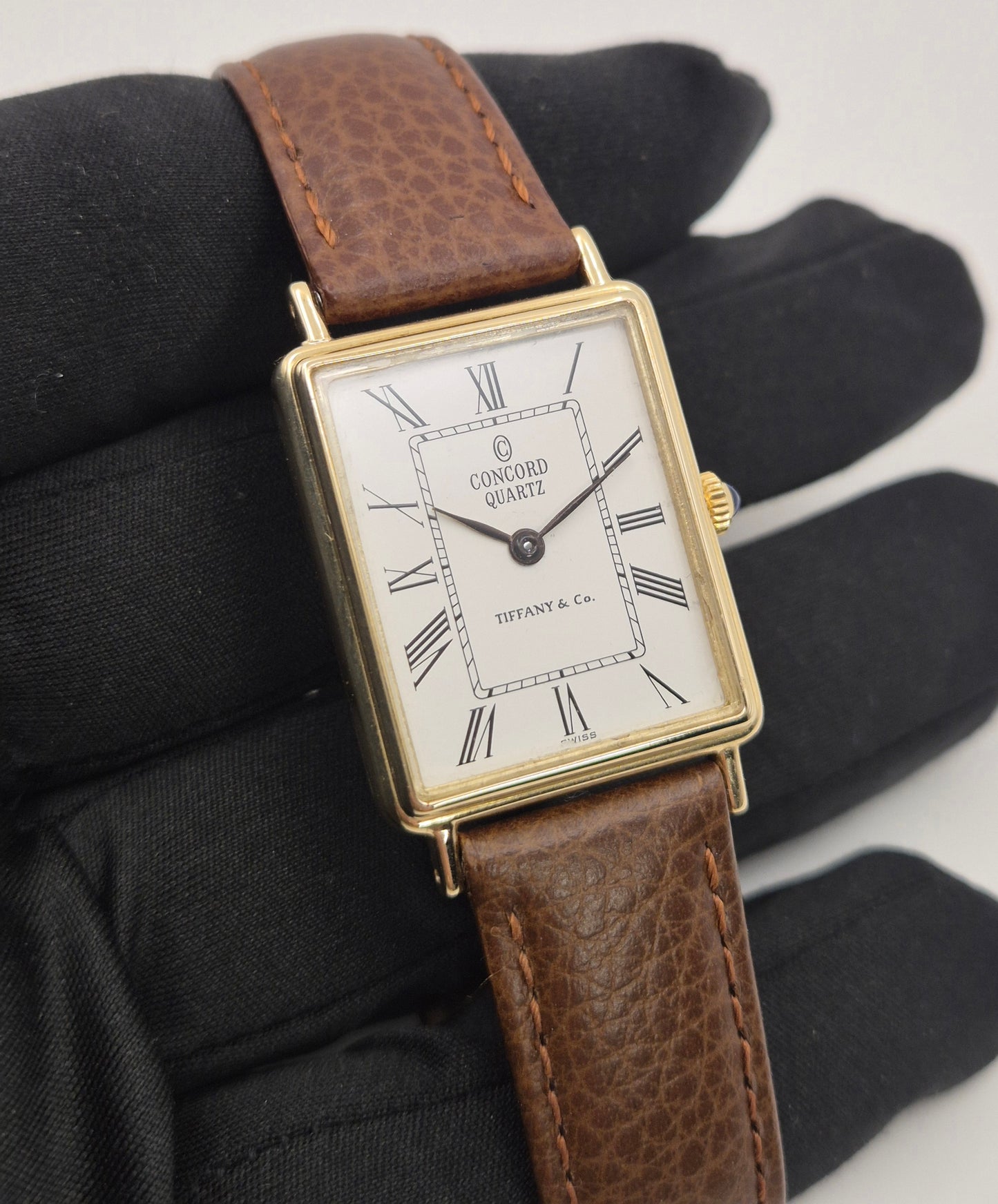 Concord 14ct Gold "Tank" watch with Tiffany & Co stamped dial