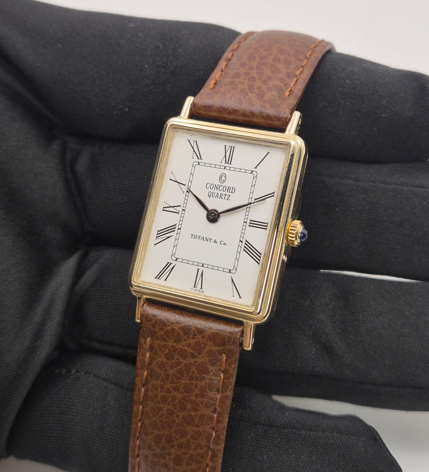 Concord 14ct Gold "Tank" watch with Tiffany & Co stamped dial