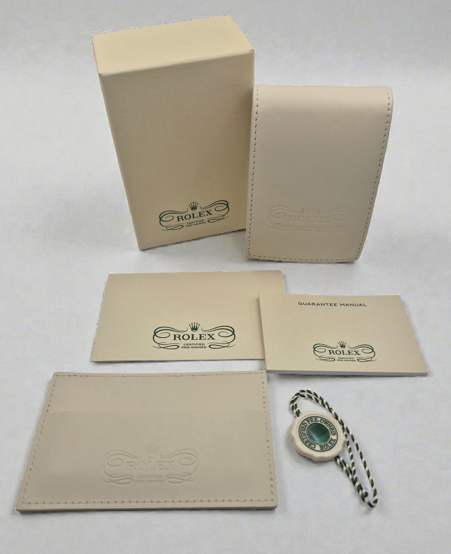 Rolex CPO Cream leather travel case with outer box, Cream Wallet & Swing tag circa 2022