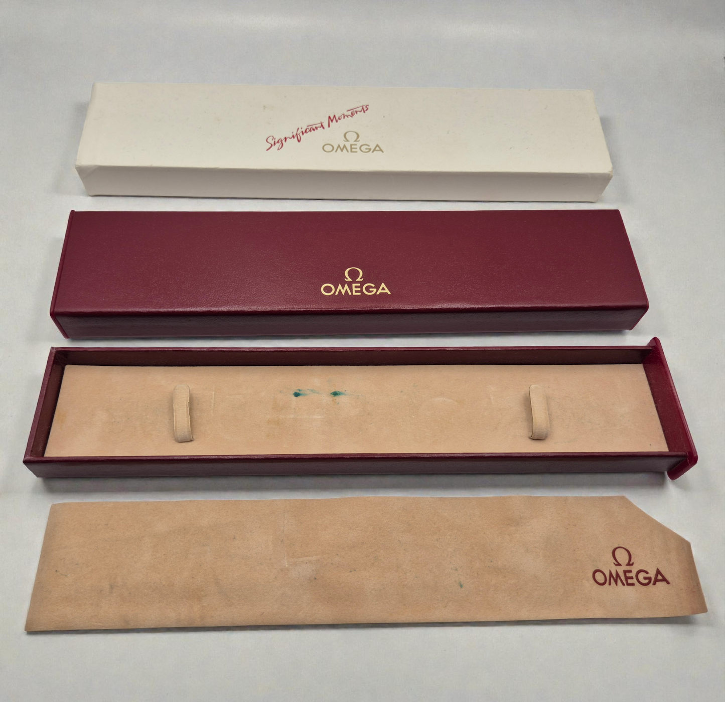 Vintage Omega watch box Long flat watch box Circa 1970s-1980s