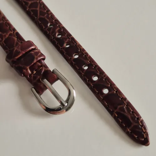 12mm Brown leather strap Crocodile grain with Stainless steel buckle