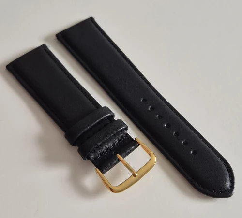 22mm Black leather watch strap Classic calf grain with gold plated pin buckle