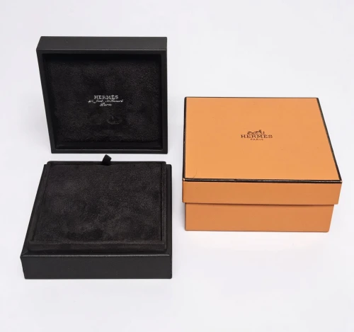 Hermes necklace box Square shape Black inner lining with Orange outer box