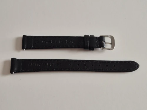 12mm Black leather watch strap Calf leather with Stainless steel pin buckle