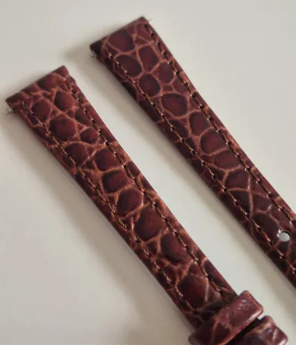 12mm Brown leather strap Crocodile grain with Stainless steel buckle