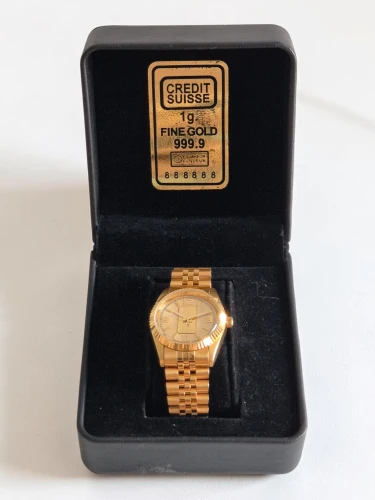 Swiss Ingot Quartz watch Solid 24ct gold ingot in dial Champagne dial Gold plated