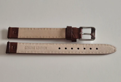 12mm Extra long Brown leather watch strap Alligator grain with stainless steel pin buckle