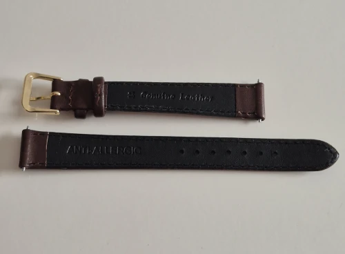 14mm Extra long Dark brown leather watch strap Glove grain with gold plated pin buckle