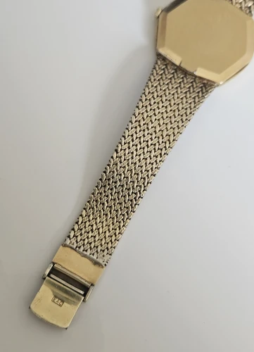 Girard Perregaux Manual wind watch Gold Plated Hexagonal case with integrated bracelet Circa 1980s