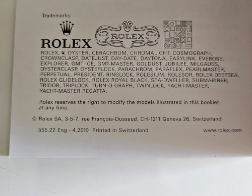 Rolex Cosmograph Daytona manual 2010 + Document wallet 555.22 Eng - 4.2010