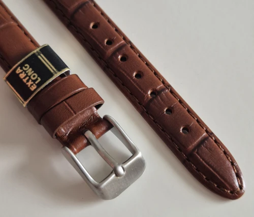 12mm Extra long Brown leather watch strap Alligator grain with stainless steel pin buckle