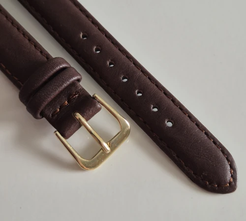 14mm Dark brown leather watch strap classic calf grain with rose gold plated pin buckle