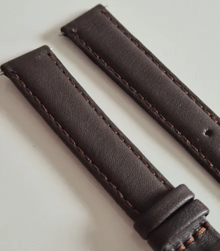 14mm Dark brown leather watch strap calf grain with stainless steel pin buckle