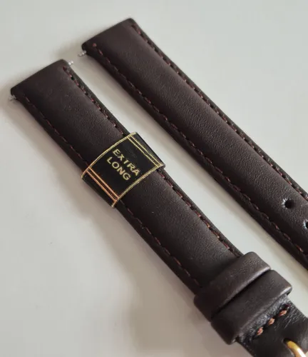 14mm Extra long Dark brown leather watch strap Glove grain with gold plated pin buckle