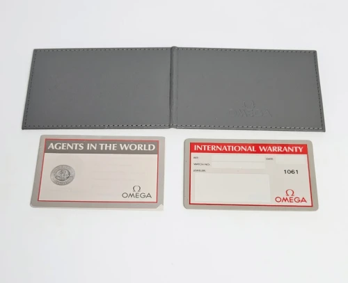 Omega grey watch box with blank guarantee papers circa 1990-2000s
