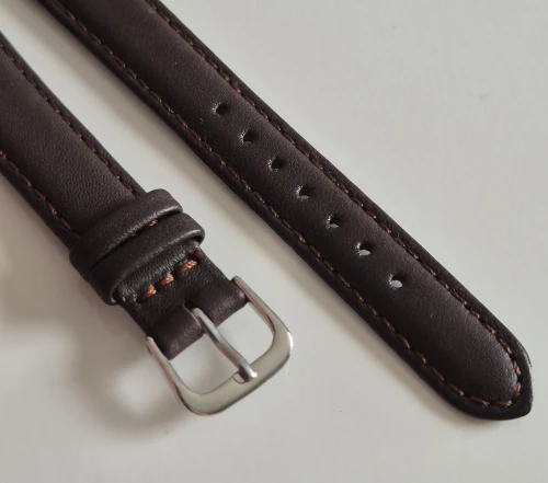14mm Dark brown leather watch strap calf grain with stainless steel pin buckle