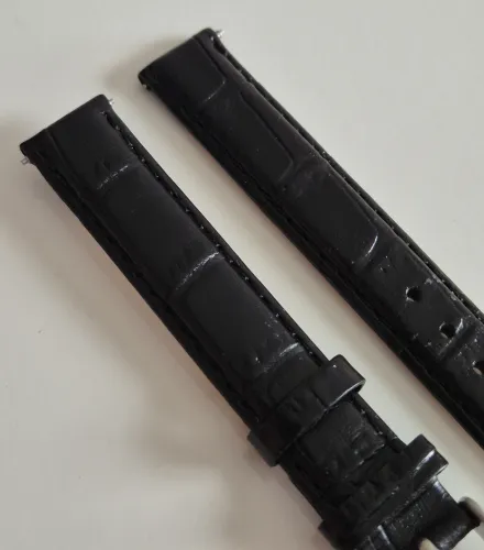 14mm Extra long Black leather watch strap Alligator grain with stainless steel pin buckle