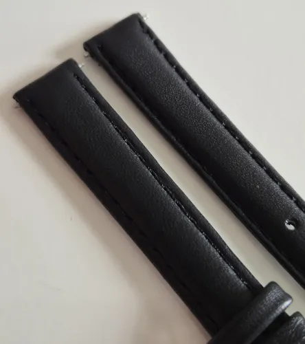 12mm Black leather watch strap calf grain with gold plated pin buckle