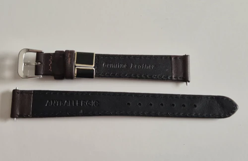 14mm Extra long Dark brown leather watch strap Glove grain with stainless steel pin buckle